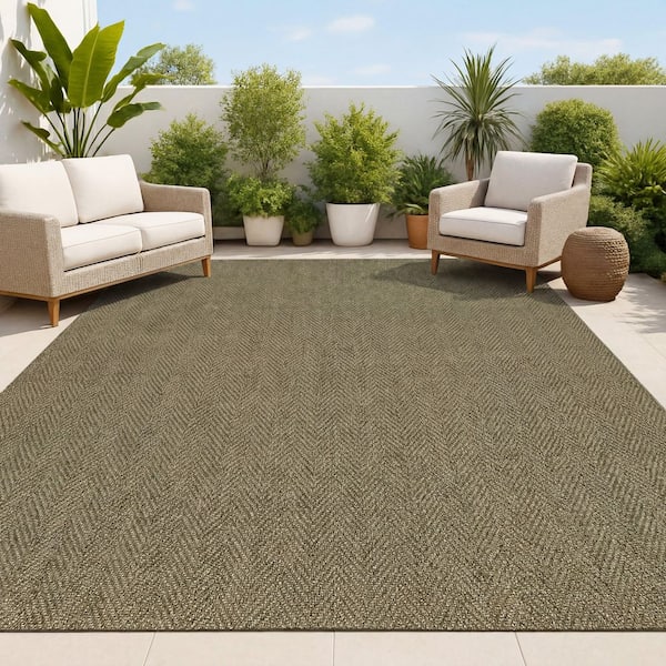 Rowena Easy Jute Scandinavian Boho Herringbone Weave Beige 8 ft. x 10 ft. Indoor/Outdoor Area Rug