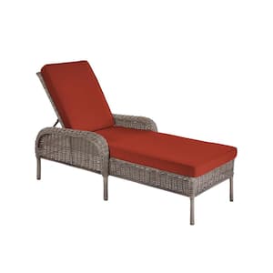 Cambridge Gray Wicker Outdoor Patio Chaise Lounge with CushionGuard Quarry Red Cushions