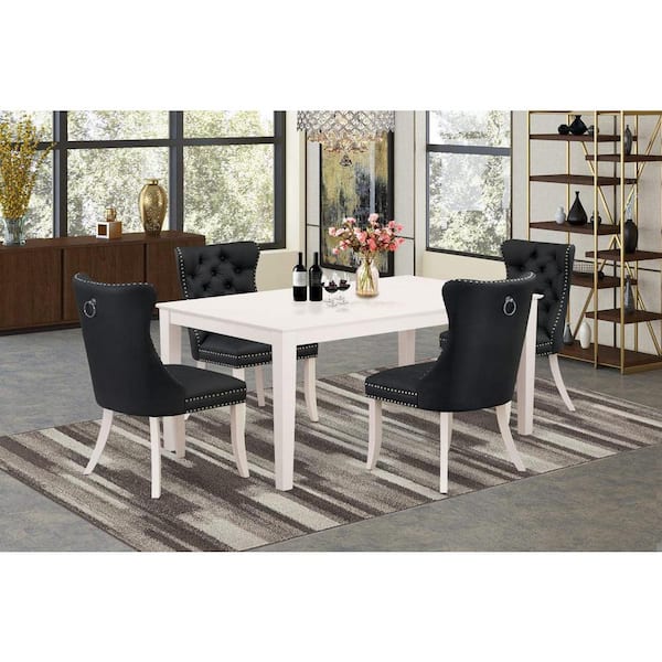 East West Furniture 5-Piece Rectangular Linen White Finish Solid Wood Top-Upholstered Dining Room Set-Seats 4