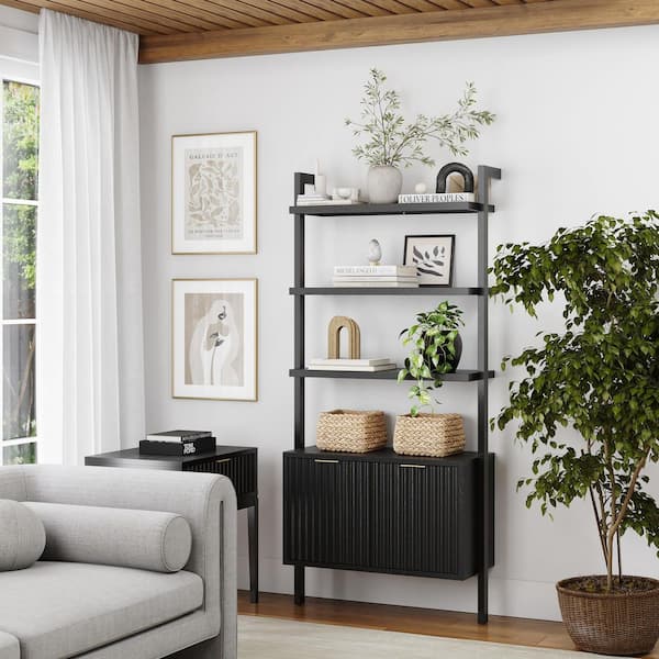Nathan James Jasper 72 in. Tall Black Oak Solid Wood 3-Shelf