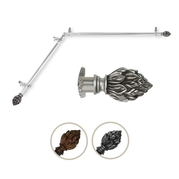 Rod Desyne 13/16" Dia Adjustable 28" to 48" Single Corner Window Curtain Rod in Satin Nickel with Ember Finials