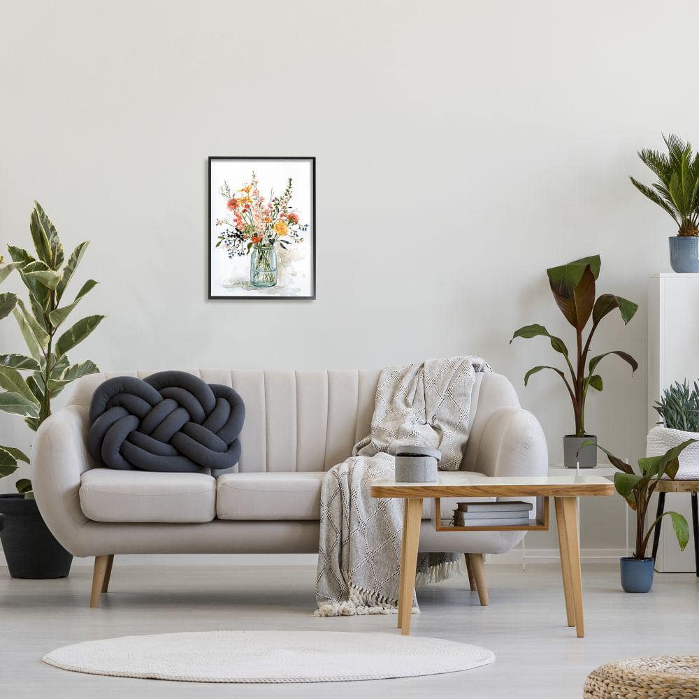 Warm Summer Meadow Floral Bouquet Still Life Painting with Black Frame, 16 x 20