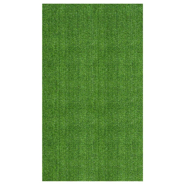 Ottomanson Evergreen Collection Waterproof Solid 4x7 Indoor/Outdoor Artificial Grass Runner Rug,3 ft. 11 in.x6 ft. 7 in.,Green