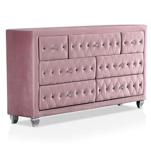 Nesika 7-Drawer Pink Dresser and Care Kit (36 in. H x 58.5 in. W x 17.5 in. D)