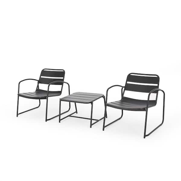 Cowan Matte Black 3-Piece Metal Patio Conversation Seating Set