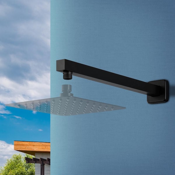 15.74 in. Brass Square Shower Arm in Matte Black