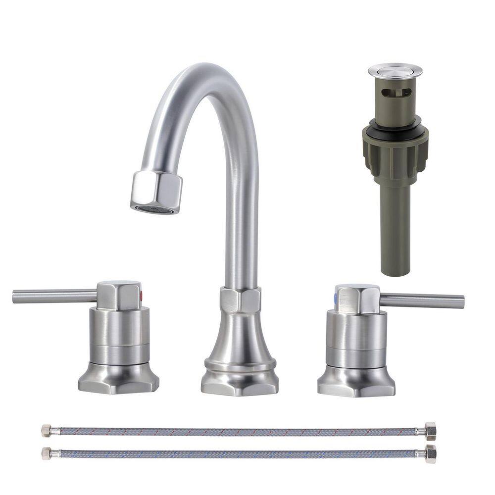 8 in. Widespread 3 Hole Double Handle Bathroom Faucet with Pop Up Drain and Supply Hose in Brushed Nickel price history on PriceWatchPro