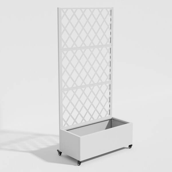FIROMO 71 in. x 35 in. x 16 in. White Metal Garden Raised Bed Planter Pots with Rectangular Trellis on Wheels Legs