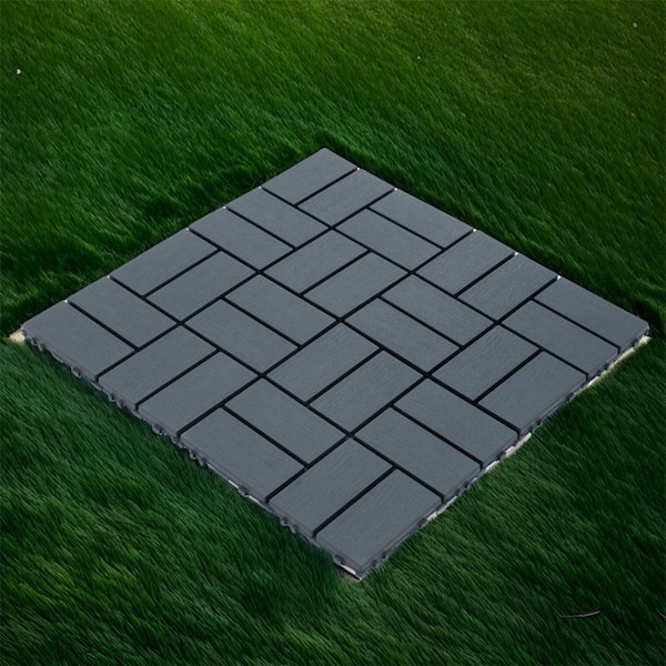 Afoxsos 1 ft. x 1 ft. Interlocking Plastic Deck Tile in Grey, Easy Installation Sturdy PVC Material Decking Tile (54-Pack)