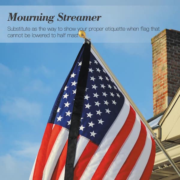 Black Mourning Ribbon for Flag....USA 3x5 Flag Patriotic Half Staff Respect 
