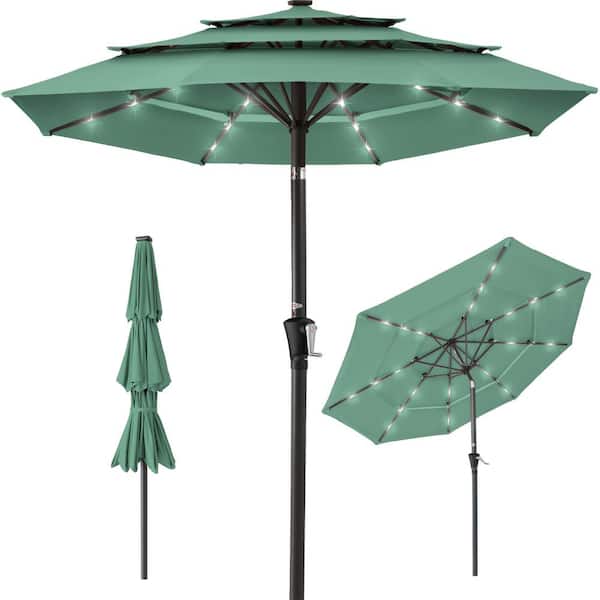Best Choice Products 10 ft. Steel Market Solar Tilt Patio Umbrella with 24 LED Lights, Tilt Adjustment, Easy Crank in Seaglass