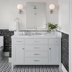 Bristol 55 in. W x 22 in. D x 36 in. H Freestanding Bath Vanity in Grey with White Marble Top