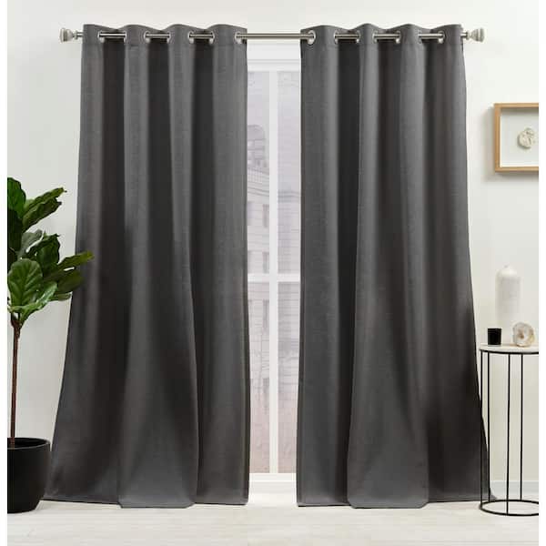NICOLE MILLER NEW YORK Sawyer Gunmetal Solid Light Filtering Grommet Top Curtain, 52 in. W x 63 in. L (Set of 2)