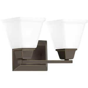 Clifton Heights Collection 2-Light Antique Bronze Etched Glass Craftsman Bath Vanity Light