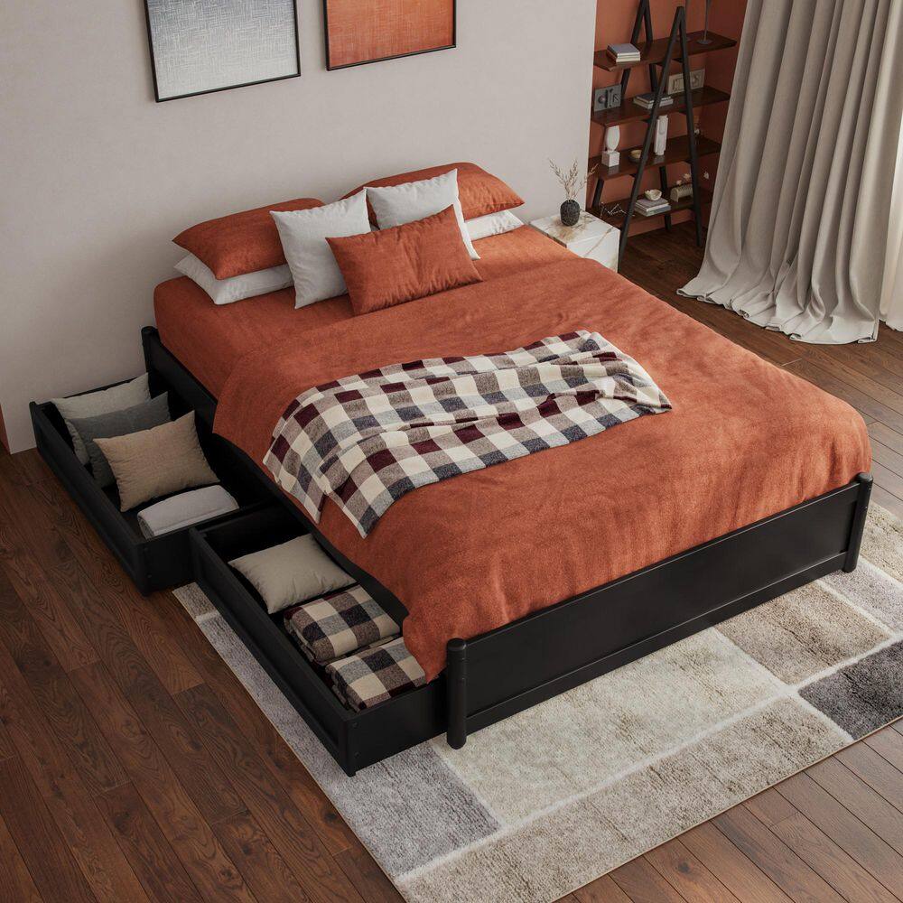 Barcelona Black Solid Wood Frame Queen Panel Platform Bed with Storage Drawers - thumbnail 10
