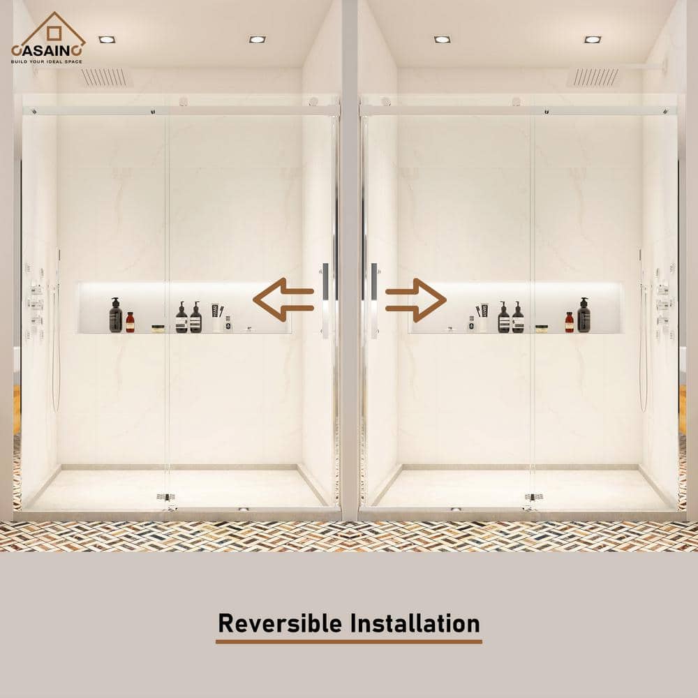 60" Chrome Frameless Sliding Shower Door with Tempered Glass