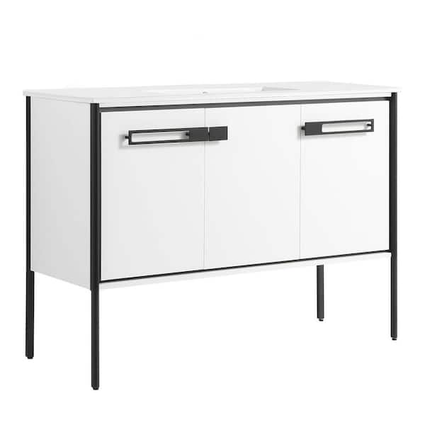 FINE FIXTURES Oakville 48 in. W x 18.32 in. D x 33.5 in. H Bath Vanity in White Matte with White Ceramic Top
