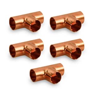 1/2 in. Copper Tee Fitting with Solder Cups (5-Pack)