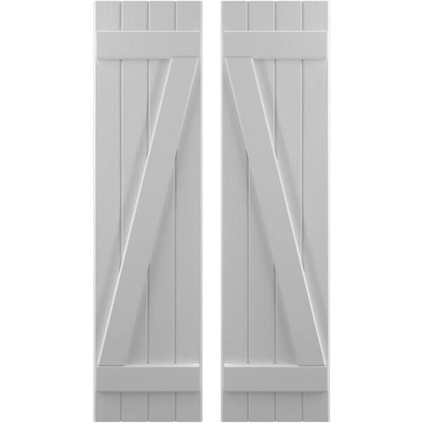Ekena Millwork 14 in. W x 36 in. H Americraft 4-Board Exterior Real Wood Joined Board and Batten Shutters with Z-Bar in Primed