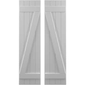 14 in. W x 59 in. H Americraft 4-Board Exterior Real Wood Joined Board and Batten Shutters with Z-Bar in Primed