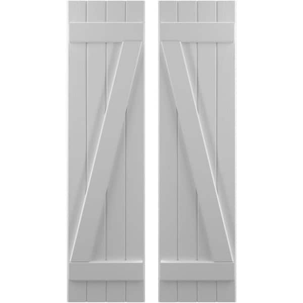 Ekena Millwork 14 in. W x 80 in. H Americraft 4 Board Exterior Real Wood Joined Board and Batten Shutters with Z-Bar Primed
