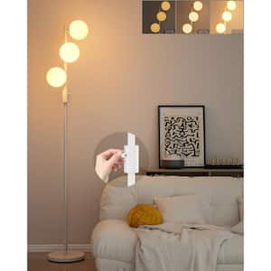 64 in. White Globe 3-Lights Smart Dimmable Standard Floor Lamp For Living Room with Frosted PC Spherical Shade