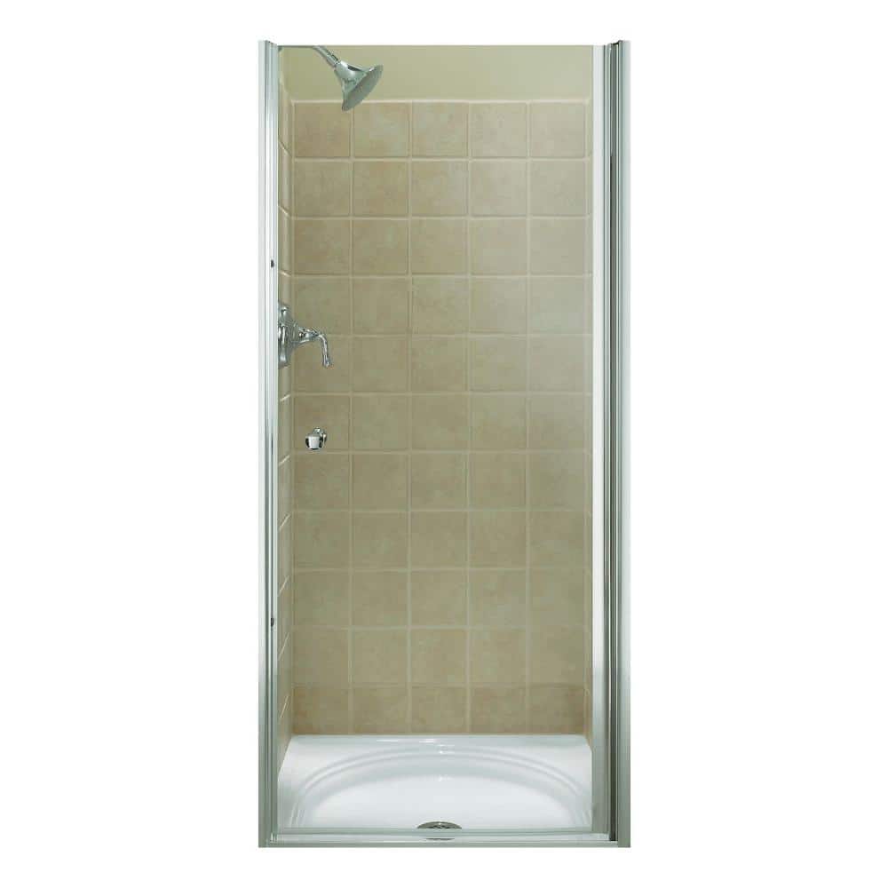 Fluence 31-1/2 in. x 65-1/2 in. Semi-Frameless Pivot Shower Door in Bright 