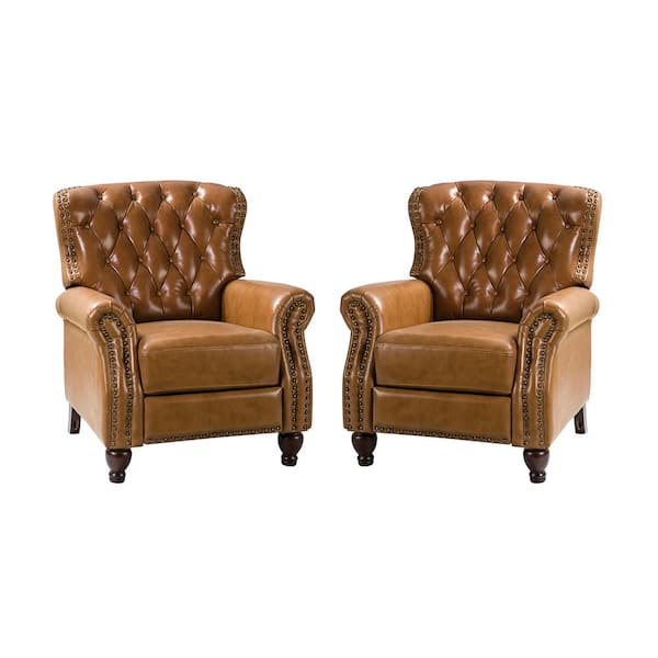 JAYDEN CREATION Isabel Camel Genuine Leather Recliner with Tufted Back and Rolled Arms Set of 2