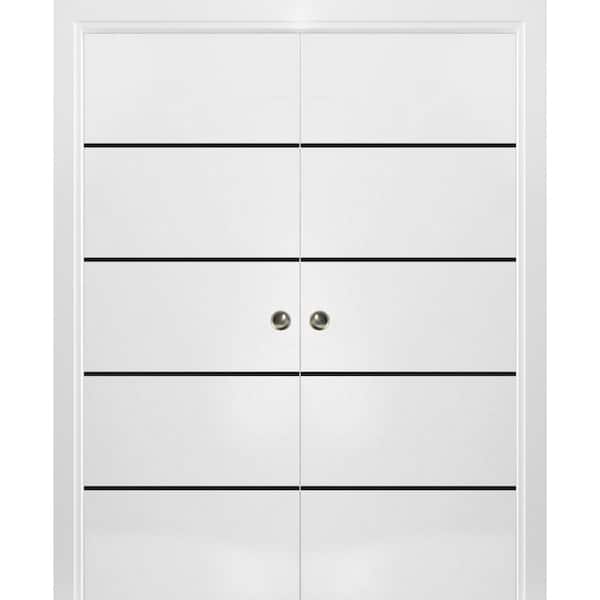 Sartodoors 72 in. x 80 in. 2-Panel White Finished Solid Wood with Honeycomb Sliding Door with Hardware