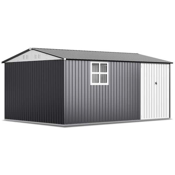 14 ft. W x 10 ft. D Metal Outdoor Storage Garden Tool Steel Shed with Lockable Doors and Windows (140 sq. ft.)
