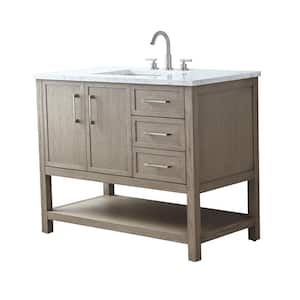 Oliver 42 in. W Bath Vanity in Vintage Gray with Engineered Stone Top in Arabescato with White Sink