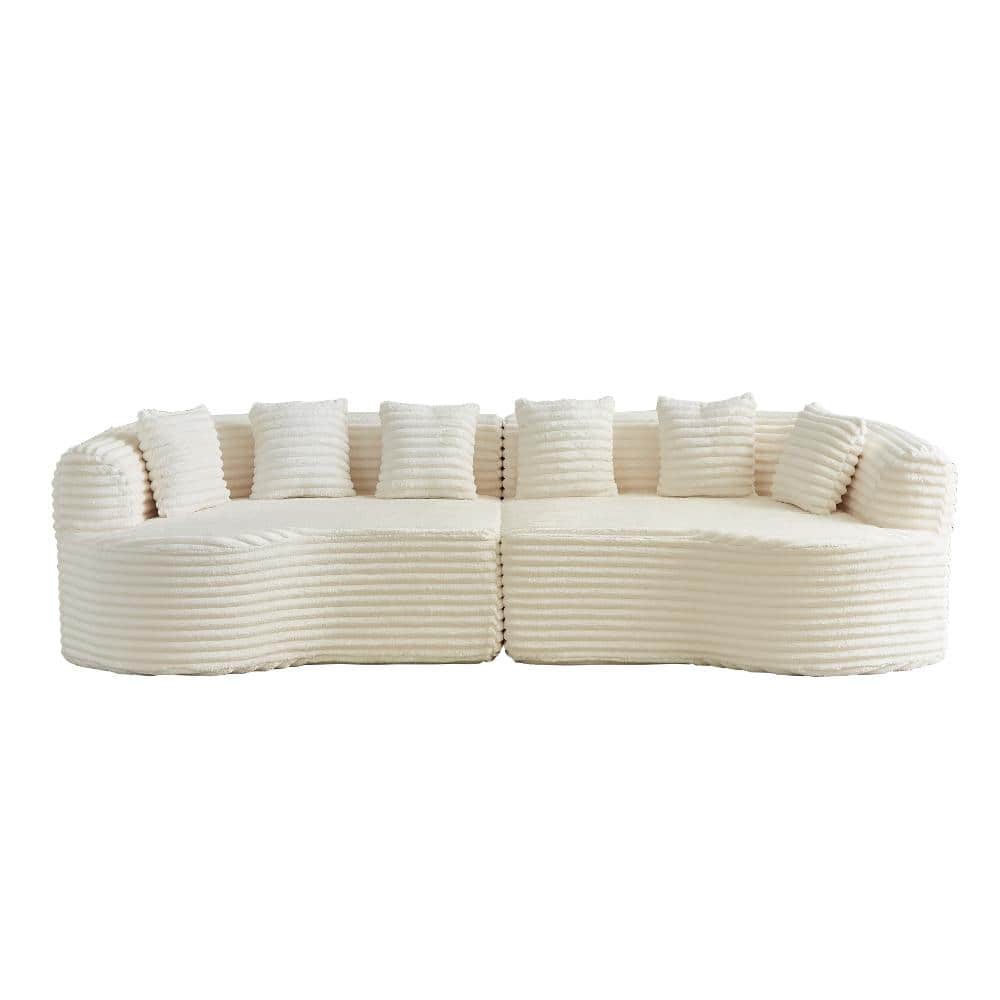 Curved Sectional Sofa 111.5 in. Cloud 4-piece Corduroy Oversized Deep Seat Sectional Sofa with 6 Pillows in Beige price history on PriceWatchPro