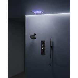 7-Spray Patterns with  12 in. LED Ceiling Mount Fixed Shower Head in Black (Valve Included)