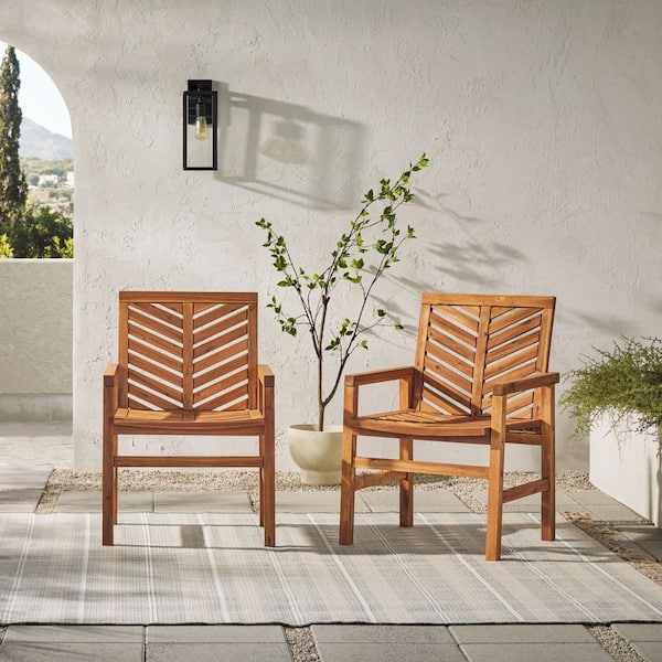 Walker Edison Furniture Company Brown Acacia Wood Outdoor Patio Lounge Chair (2-Pack)