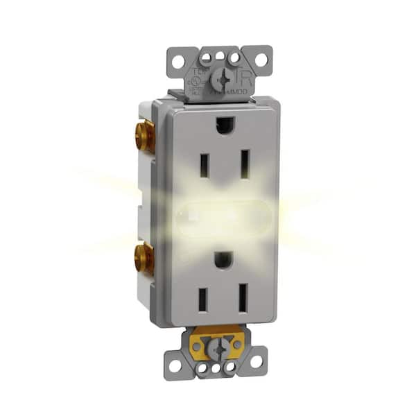 X Series 15 Amp 125-Volt Tamper Resistant Indoor Lighted Duplex Outlet Back Wire Decorator Receptacle Matte Gray