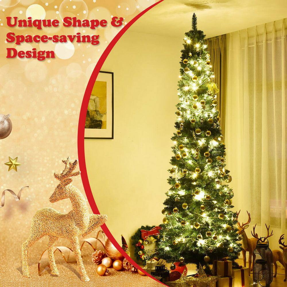 Slim Green PVC 9' Artificial Christmas Tree with Metal Stand
