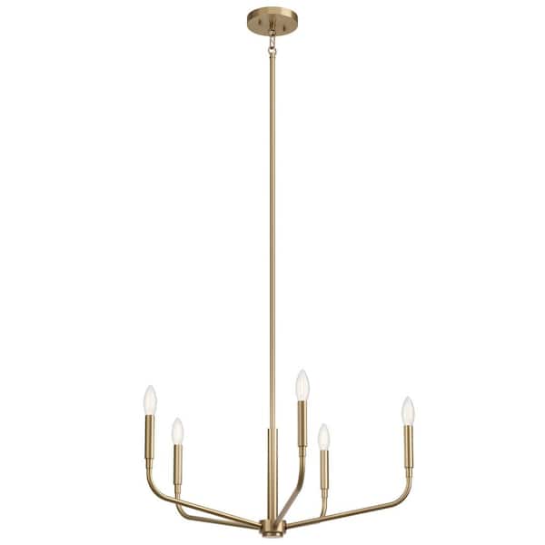 KICHLER Madden 26 in. 5-Light Champagne Bronze Modern Candle Chandelier for Dining Room