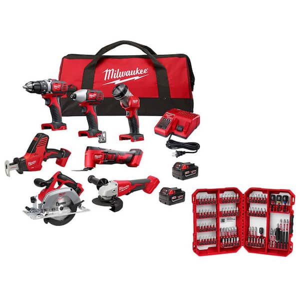 M18 18-Volt Lith-Ion Cordless Combo Kit 7-Tool w/ 2-Batteries, Charger, Tool Bag, & Screw Driver Bit Set
