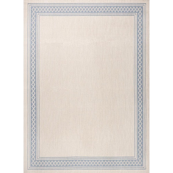Lucia Classic Diamond Border Cream/Blue 5 ft. x 8 ft. Indoor/Outdoor Area Rug