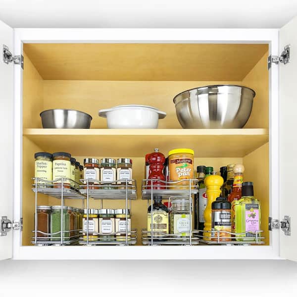 24 Inch Pull Down Shelf 2-Tier Upper Kitchen Cabinet Storage  Pull Down Spice Rack Organizer Multifunctional Hanging Wall Pull Down Shelf  Holder for Bathroom Home Kitchen High Cabinet, Black : Home