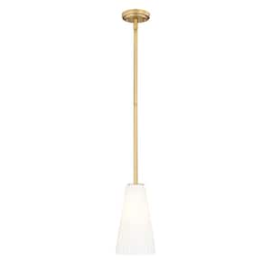 Farrell 60-Watt 1-Light Modern Gold Pendant-Light with White Glass shade, no bulbs included