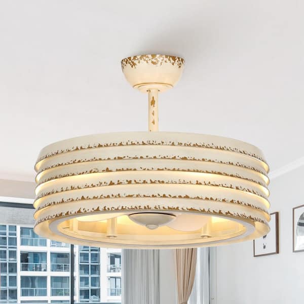 24.4 in. Indoor White Farmhouse Cage Reversible DC Motor Ceiling Fan with Light and Remote Control