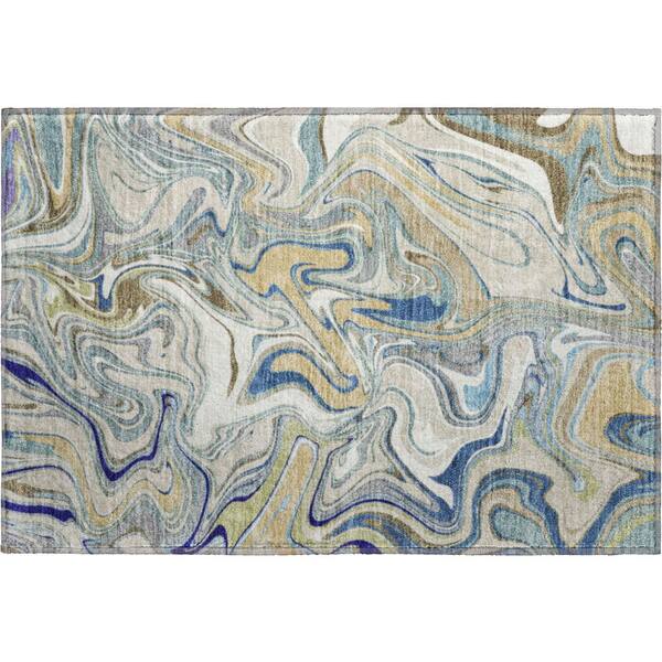 Mayfield Premium Machine Washable Abstract AMF2395 Putty 3 ft. x 4 ft. Area Rug