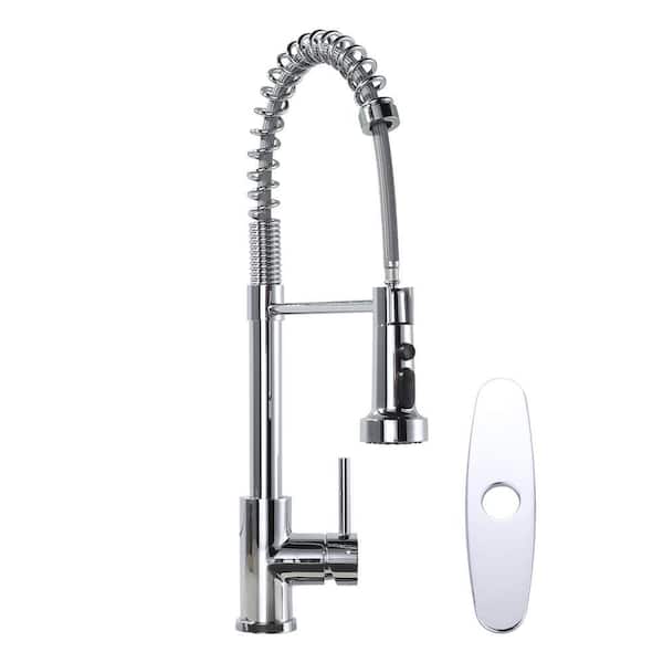Stainless Steel Single Handle Pull Down Sprayer Kitchen Faucet with Advanced Spray and Supply Lines in Polished Chrome