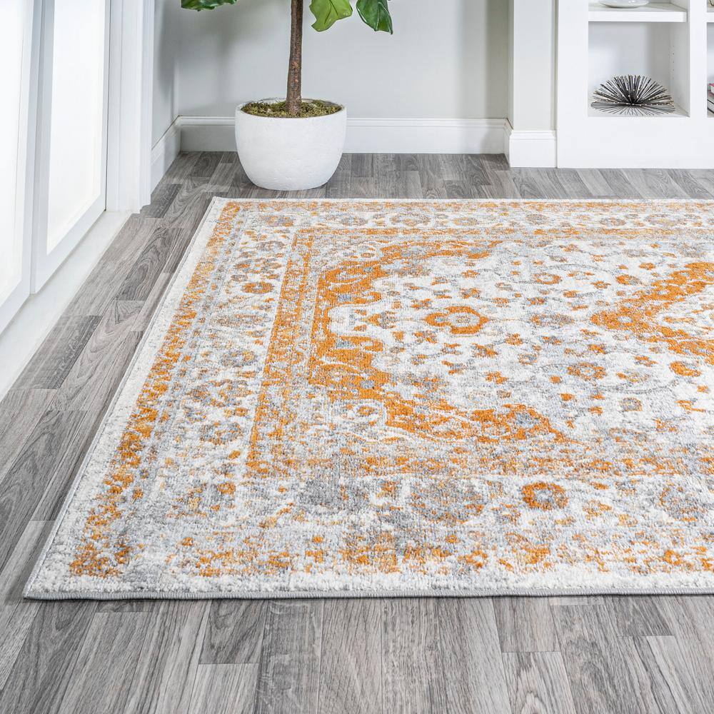 Indhira Ornate Orange and Cream Medallion Rectangular Rug