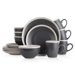 Stone Lain Serenity 16-Piece Dinnerware Set Stoneware, Service For 4, Dark Gray and Cream