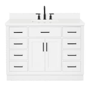 Hepburn 49 in. W x 22 in. D x 36 in. H Bath Vanity in White with White Pure Quartz Vanity Top with White Basin