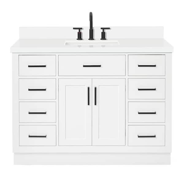 Hepburn 48 in. W x 22 in. D x 36 in. H Single Freestanding in White Bath Vanity with Pure White Quartz Top