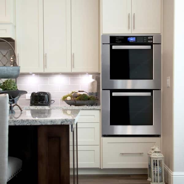30 in. Haven Collection Double Electric Wall Oven, True Convection, Blue Porcelain, Self Cleaning in Stainless Steel