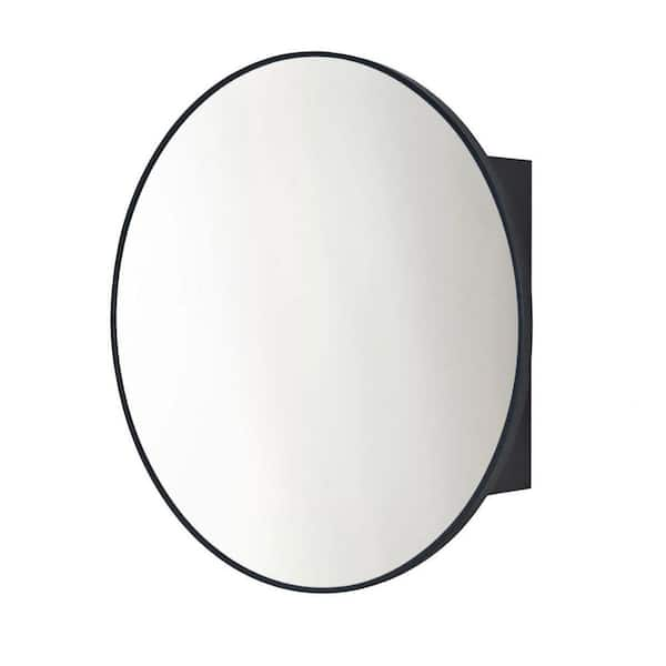 26 in. W x 26 in. H Circular Round Surface Mount Metal Framed Storage Medicine Cabinet with Mirror in Matt Black